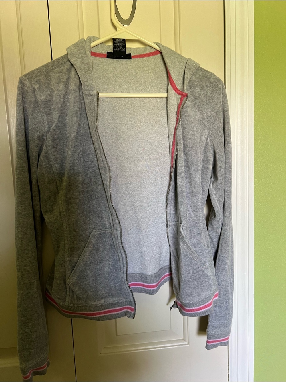 Express Grey Hooded Zip-Up Jacket with Pink Trim